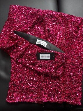 Kate Hewko Hot Pink Sequin Buckled Maxi Pencil Skirt